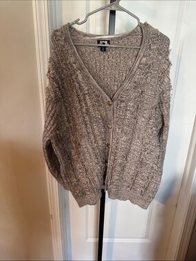 FUTURE Taupe Textured Button-Front Women's Cardigan